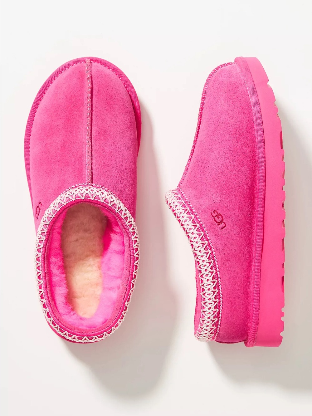 NWOT UGG Tasman Kids Bright Fuchsia Suede Shearling Slip-On Slippers Sz 11